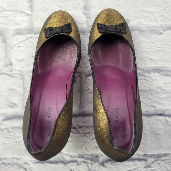 Marc Jacobs Bronze Taffeta Heels with Black Mesh Bows & Trim size 36 1/2 - Picture 6 of 15